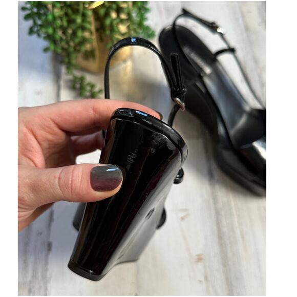 Jil Sander Black Patent Leather Square Toe Sandal Wedge Heels 38.5 - Picture 9 of 10